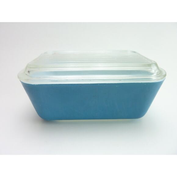 Pyrex Blue Refrigerator Dish Ribbed Lid 502 B Vintage - Picture 1 of 6